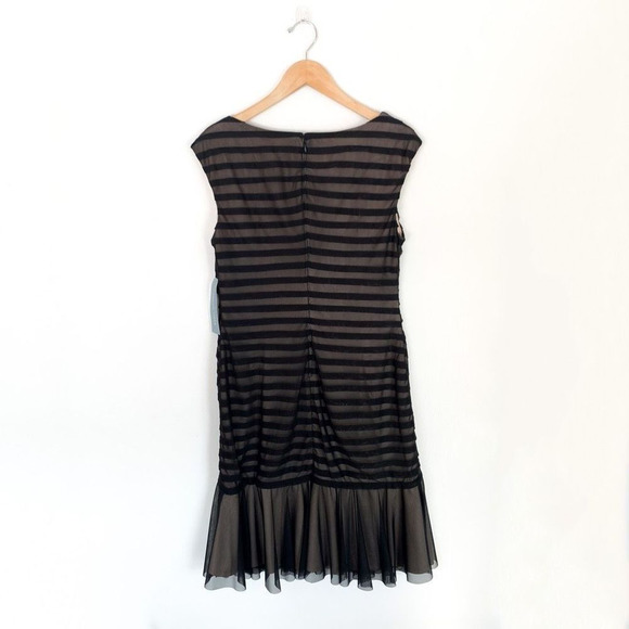 London Times fine mesh nude and black faux cross striped sleeveless cocktail dre - Picture 2 of 8